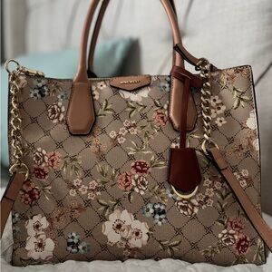 Nine West Floral Beige Tote with Gold Accents